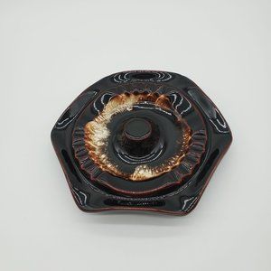 Vintage MCM Brown Drip Hexagon Ashtray